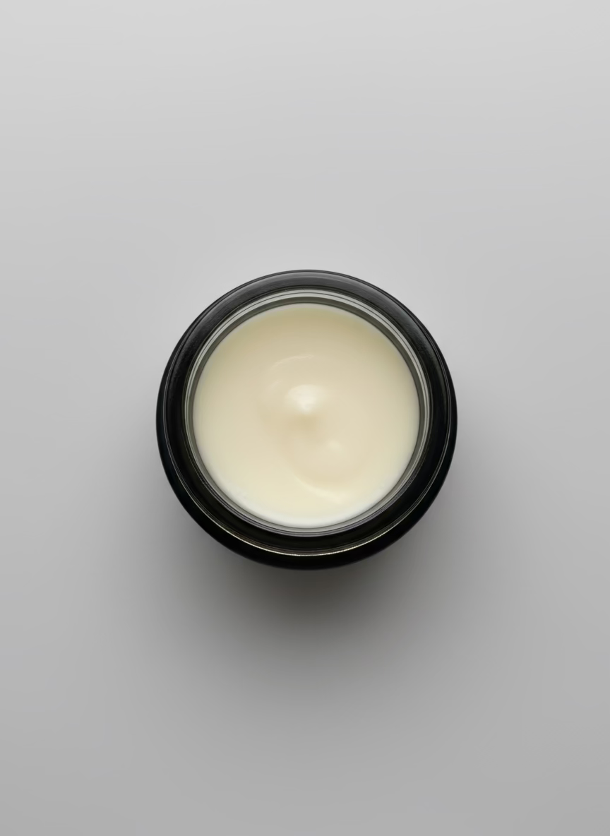 
                  
                    Jar of white tallow cream.
                  
                