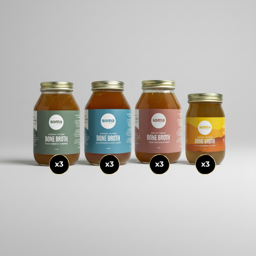 A picture or soma's 3 chicken and 1 turkey bone broth included in the Poultry Variety Bundle — 12 Broths